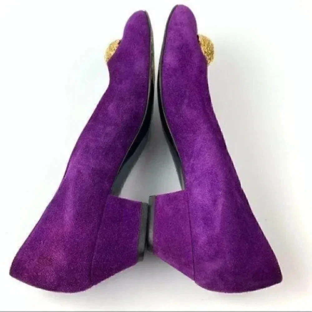 Bruno Magli heels 9 AA purple suede Italy gold - Picture 4 of 8